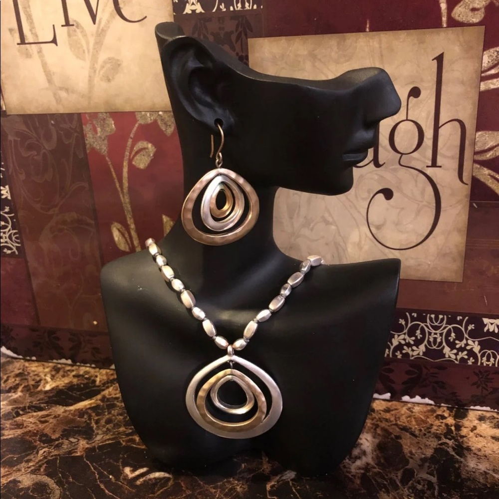 Silver and gold matching earrings and necklace set